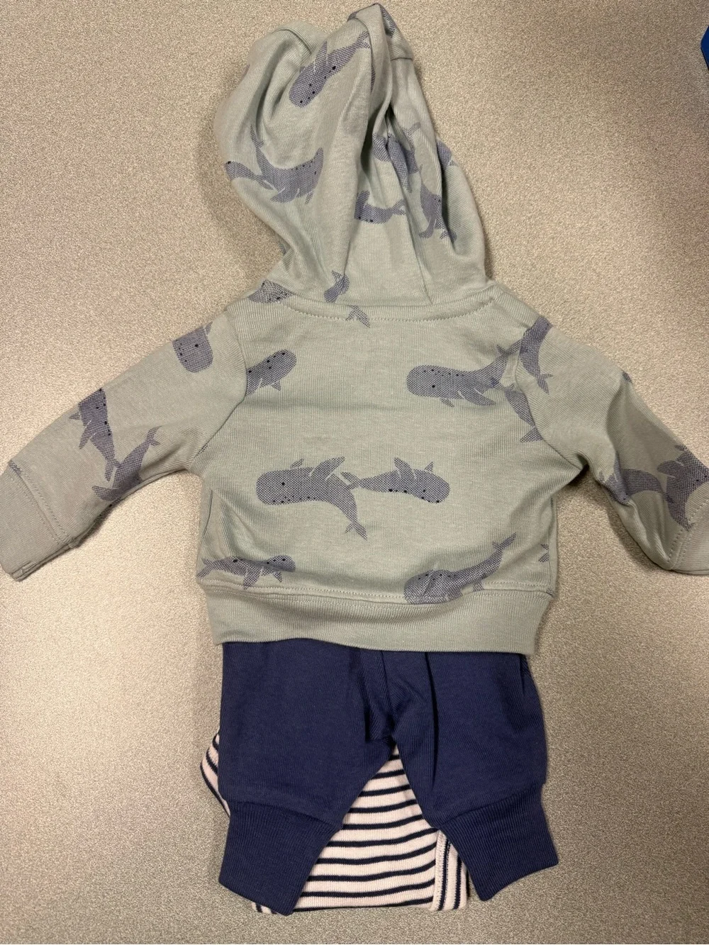 Carter's Baby Whale Hoodie & Navy Stripe Bodysuit Set - Sage Green, Navy, White